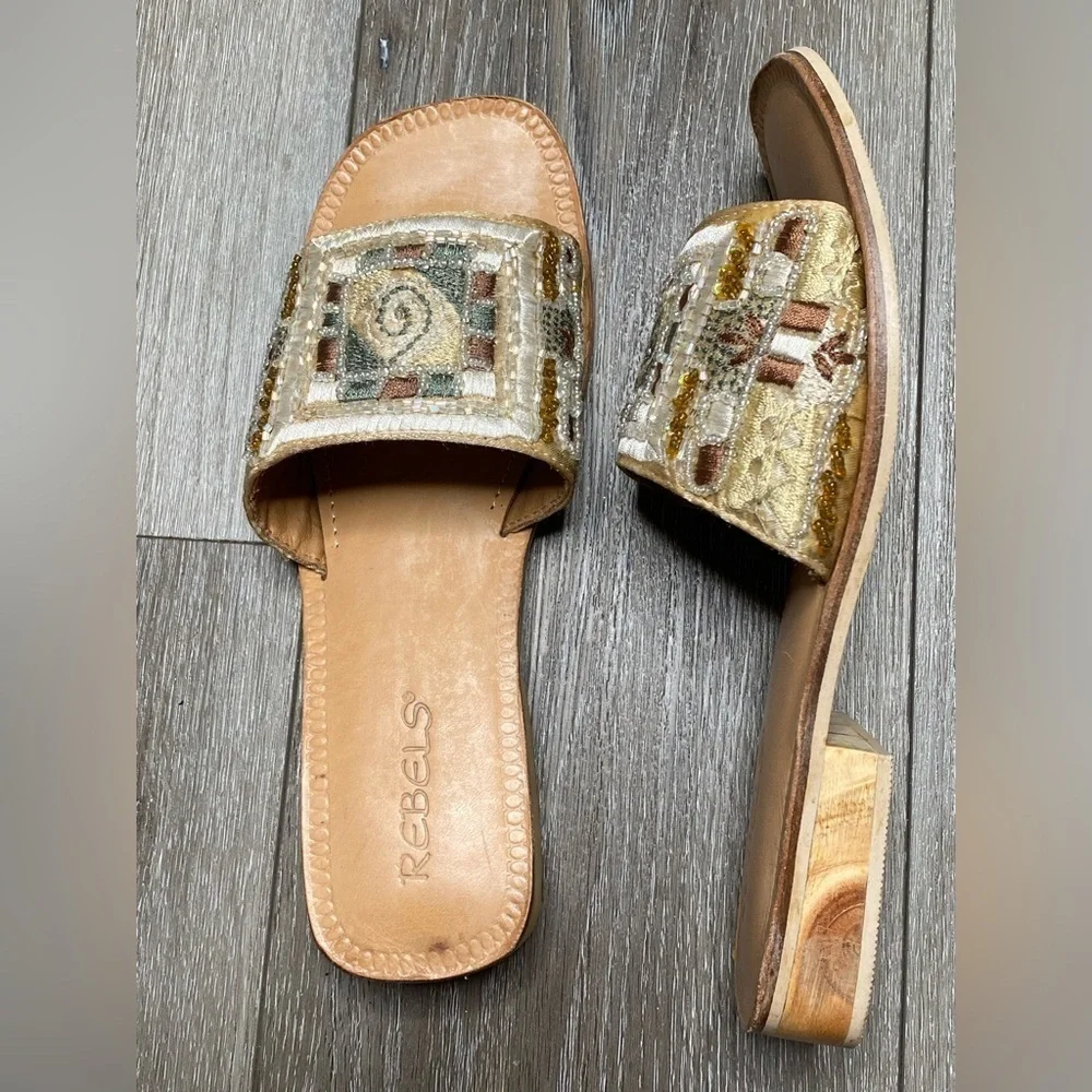 Rebels Block Sandal Multicolor Beaded Slip On Size 9 - Picture 4 of 15